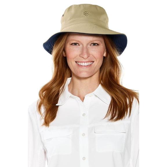 Coolibar Reversible Bucket Hat - UPF 50+ Sun Protection - Landon in Tan/Navy