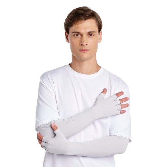Coolibar UPF 50+ Unisex Perpetua UV Long Fingerless Sun Gloves, Sleek Grey, X-Large, Solid - Sun Protective
