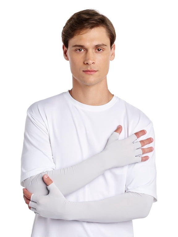UPF 50+ Unisex Perpetua UV Long Fingerless Sun Gloves, Sleek Grey, X-Large, Solid - Sun Protective