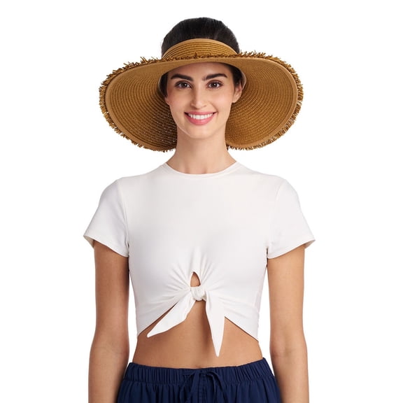 Coolibar Women's Rolled Visor - UPF 50+ Sun Protection - Frayed in Toast Brown