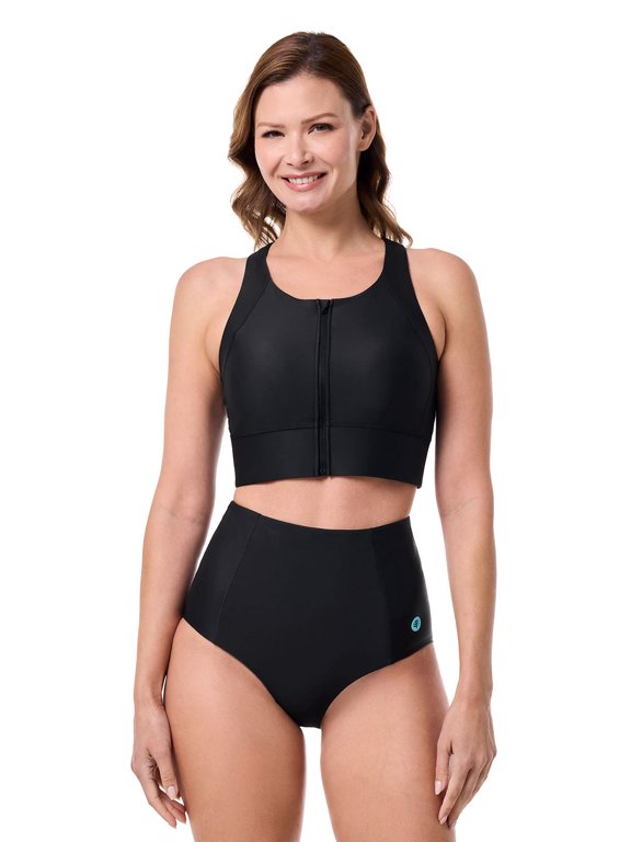 Zip-Up Swim Bra - UPF 50+ Sun Protection - Medley in Black