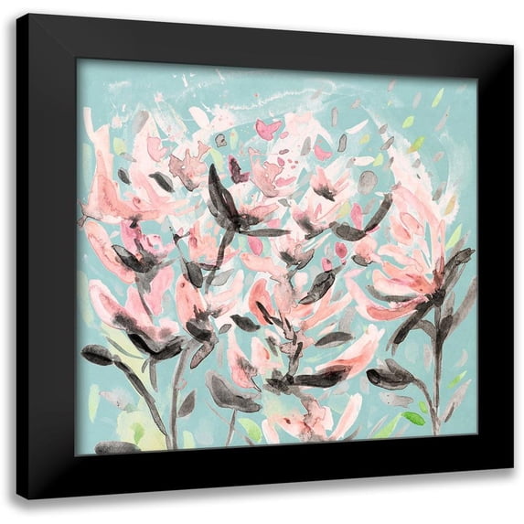 Coolick, Ann Marie 12x12 Black Modern Framed Museum Art Print Titled - Wild Flowers on Teal