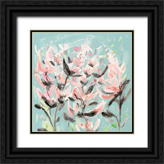 Coolick, Ann Marie 20x20 Black Ornate Wood Framed with Double Matting Museum Art Print Titled - Wild Flowers on Teal