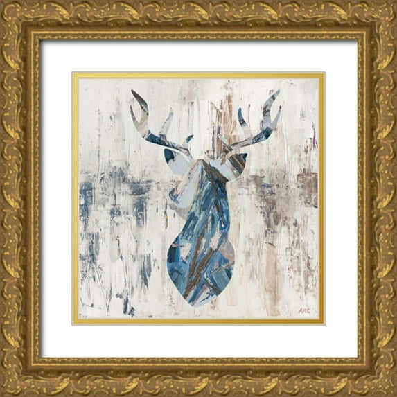 Coolick, Ann Marie 20x20 Gold Ornate Wood Framed with Double Matting Museum Art Print Titled - Blue Rhizome Deer Bust