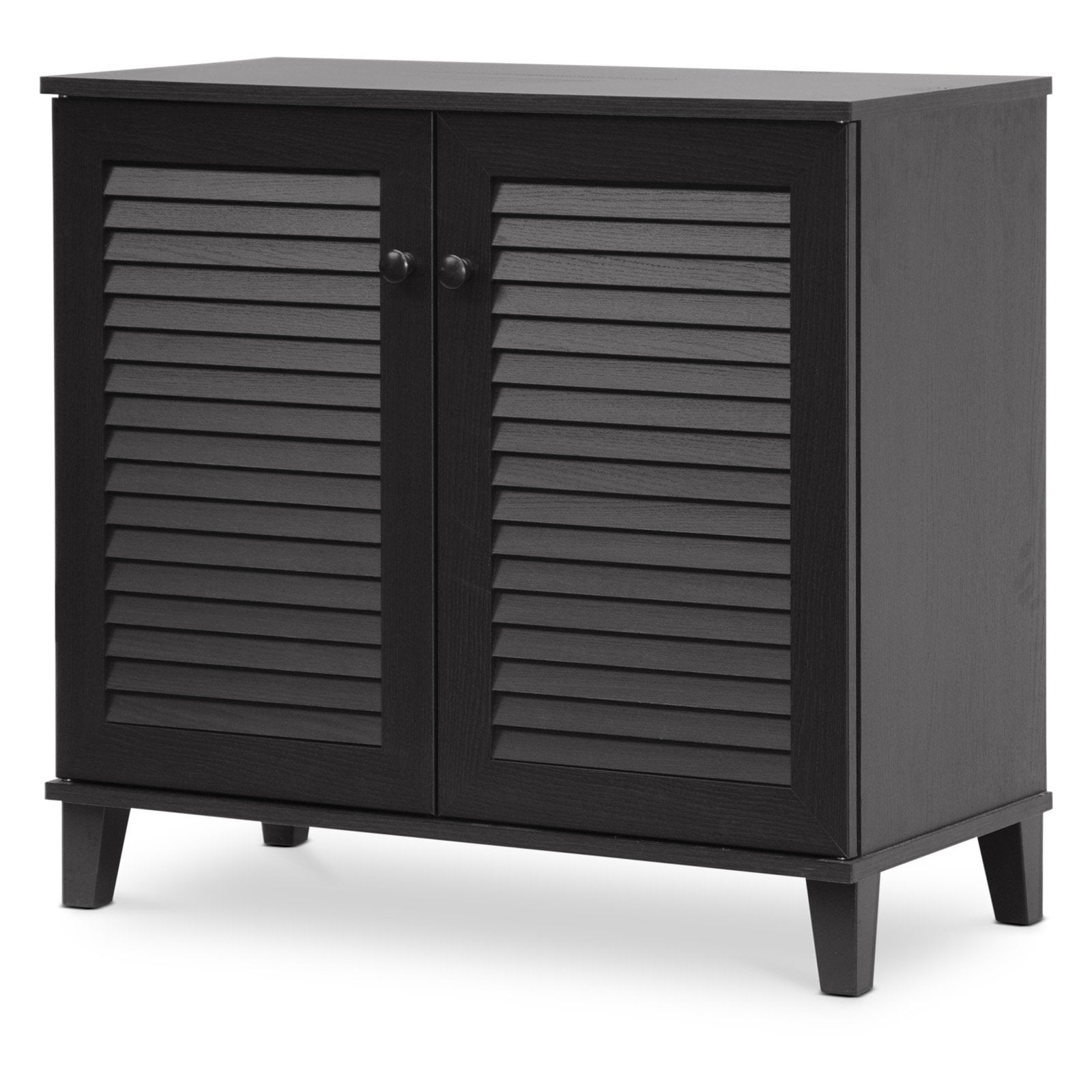 Espresso Wood Shoe Storage Cabinet with Slatted Doors