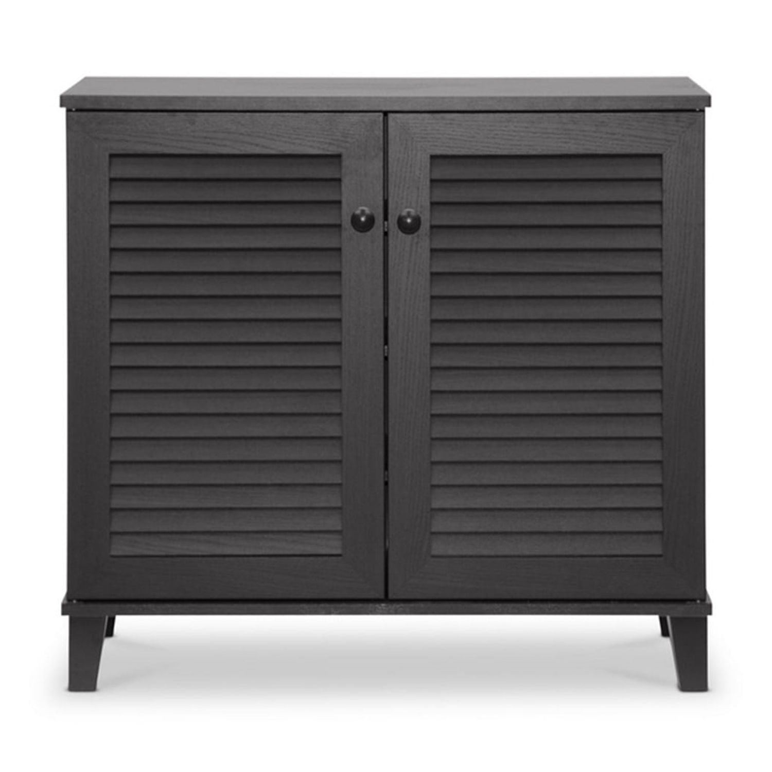 Espresso Wood Shoe Storage Cabinet with Slatted Doors
