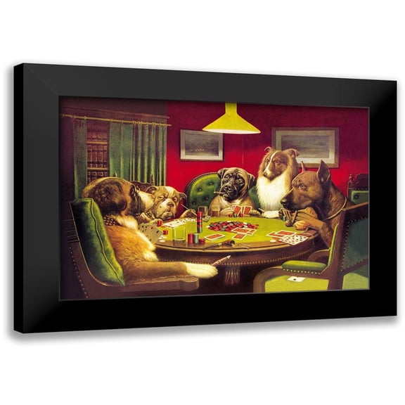 Coolidge, C.M. 14x11 Black Modern Framed Museum Art Print Titled - Poker Dogs: A Bold Bluff, 1903