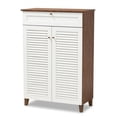 thumbnail image 1 of Baxton Studio Coolidge Modern and Contemporary White and Walnut Finished 5-Shelf Wood Shoe Storage Cabinet with Drawer, 1 of 10