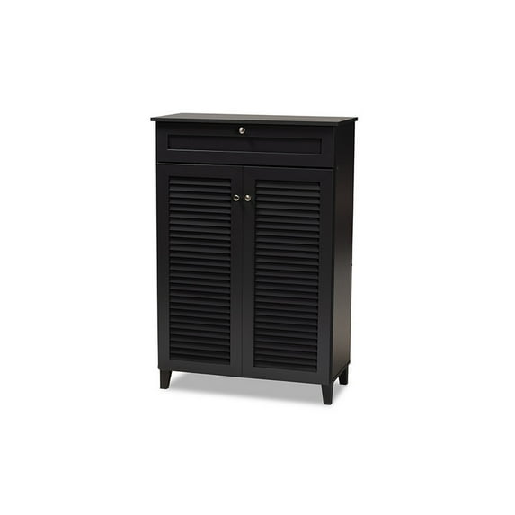 Coolidge Modern and Contemporary Dark Grey Finished 5-Shelf Wood Shoe Storage Cabinet with Drawer