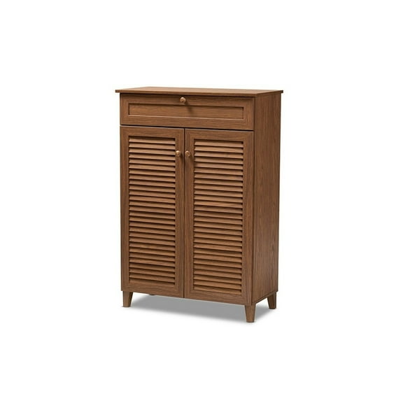 Coolidge Modern and Contemporary Walnut Finished 5-Shelf Wood Shoe Storage Cabinet with Drawer