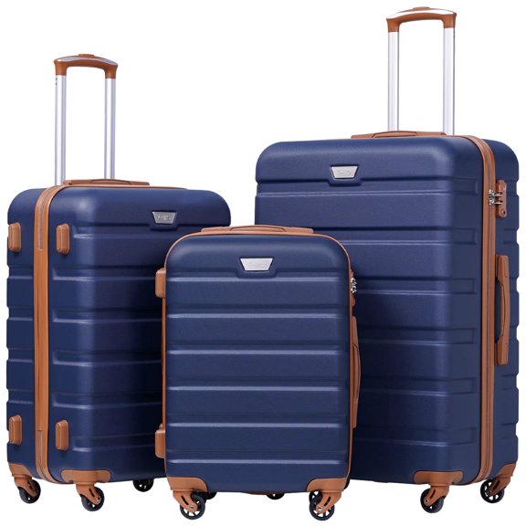 Coolife Luggage 3 Piece Set Suitcase Spinner Hardshell Lightweight TSA Lock (apricot navy,20/24/28)