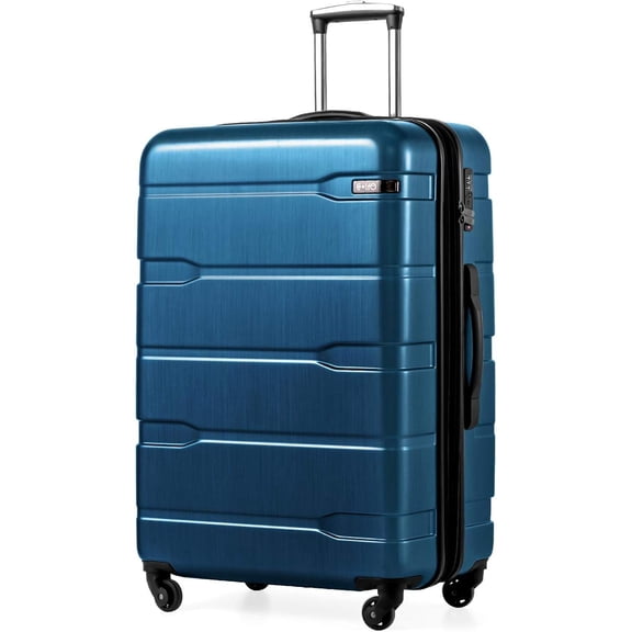 Coolife Expandable Large Checked Luggage Hardside PC+ABS Suitcase with TSA Lock, Lightweight Rolling Carry On with Spinner Wheels( Blue, 28in)