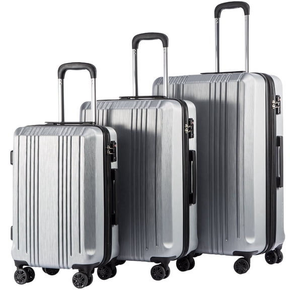Coolife Luggage 3 Piece Set PC+ABS Hardshell Suitcases with TSA Lock, Spinner Lightweight (sliver, 3 piece set)