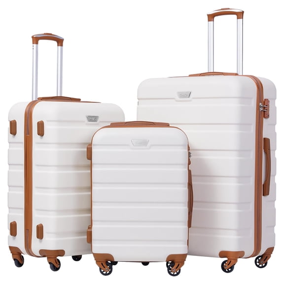 Coolife Luggage 3 Piece Set Suitcase Spinner Hardshell Lightweight TSA Lock (apricot white,20/24/28)