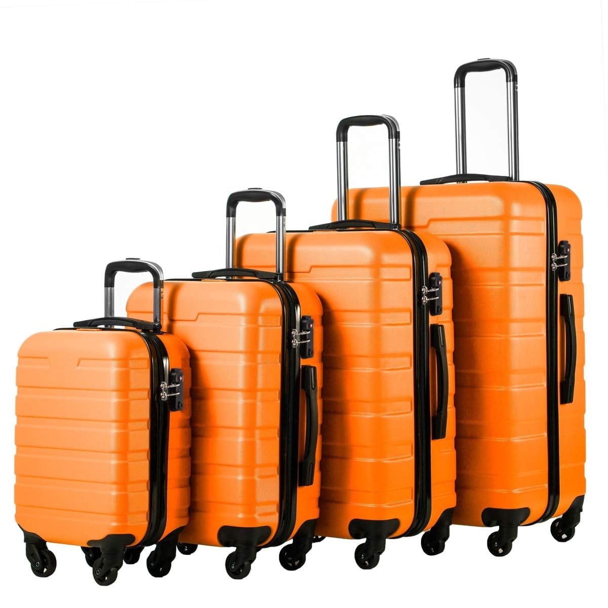 Coolife Luggage 4 Piece Set Suitcase Spinner Hardshell Lightweight TSA Lock (orange, 16/20/24/28)