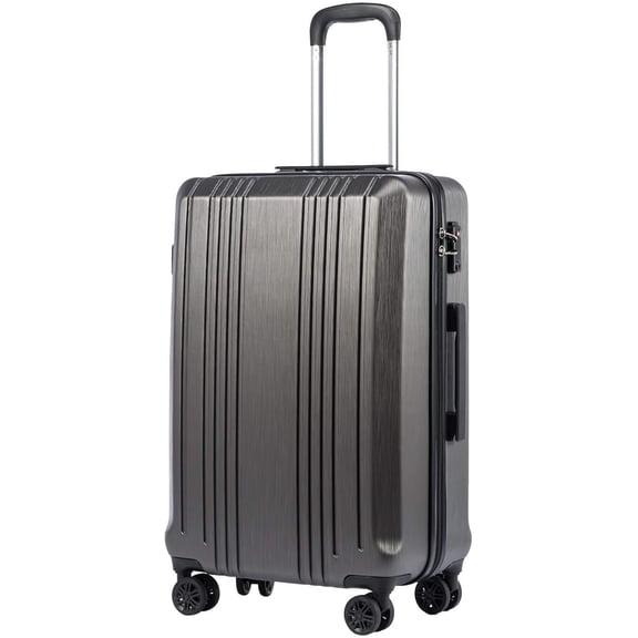 Coolife Luggage PC+ABS Expandable Hardshell Suitcase with TSA Lock, Spinner Checked Lightweight (grey, L(28IN))