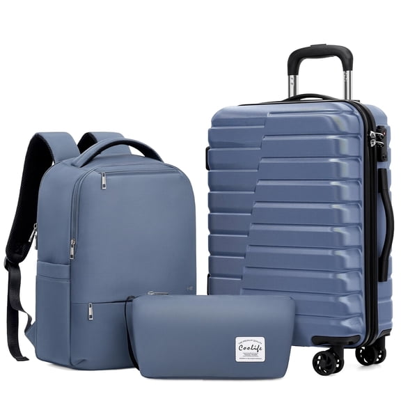 Coolife Luggage Sets 3 Piece, 20In Carry On Luggage with Spinner Wheels PC Hardside Suitcase Set with Travel Backpack (Blue, Backpack/TB/20)