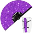 thumbnail image 1 of Cooling Accessories Glitter Folding Fan EDM Festival Convenient Belt Holster Purple glitter fan, 1 of 9