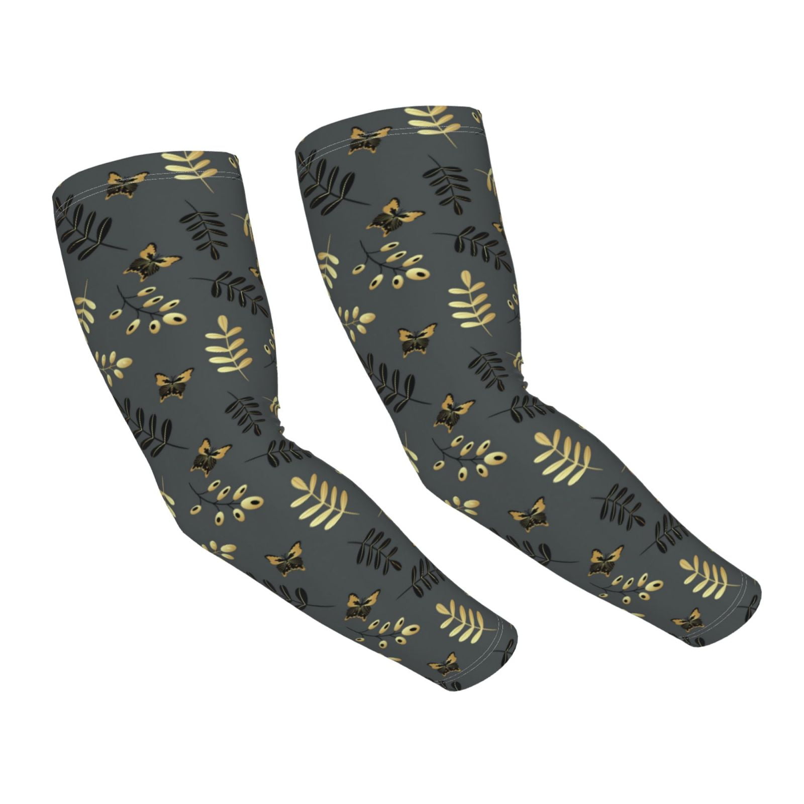 Cooling Arm Sleeves For Men And Women, Gold Black Butterflies Twigs