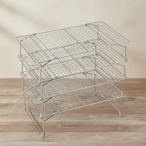 Cooling & Baking Rack, 4-Tier Stainless Steel Stackable Grid Cooking Racks for Cooling Roasting Grilling, Collapsible & Heavy Duty, Oven & Dishwasher Safe
