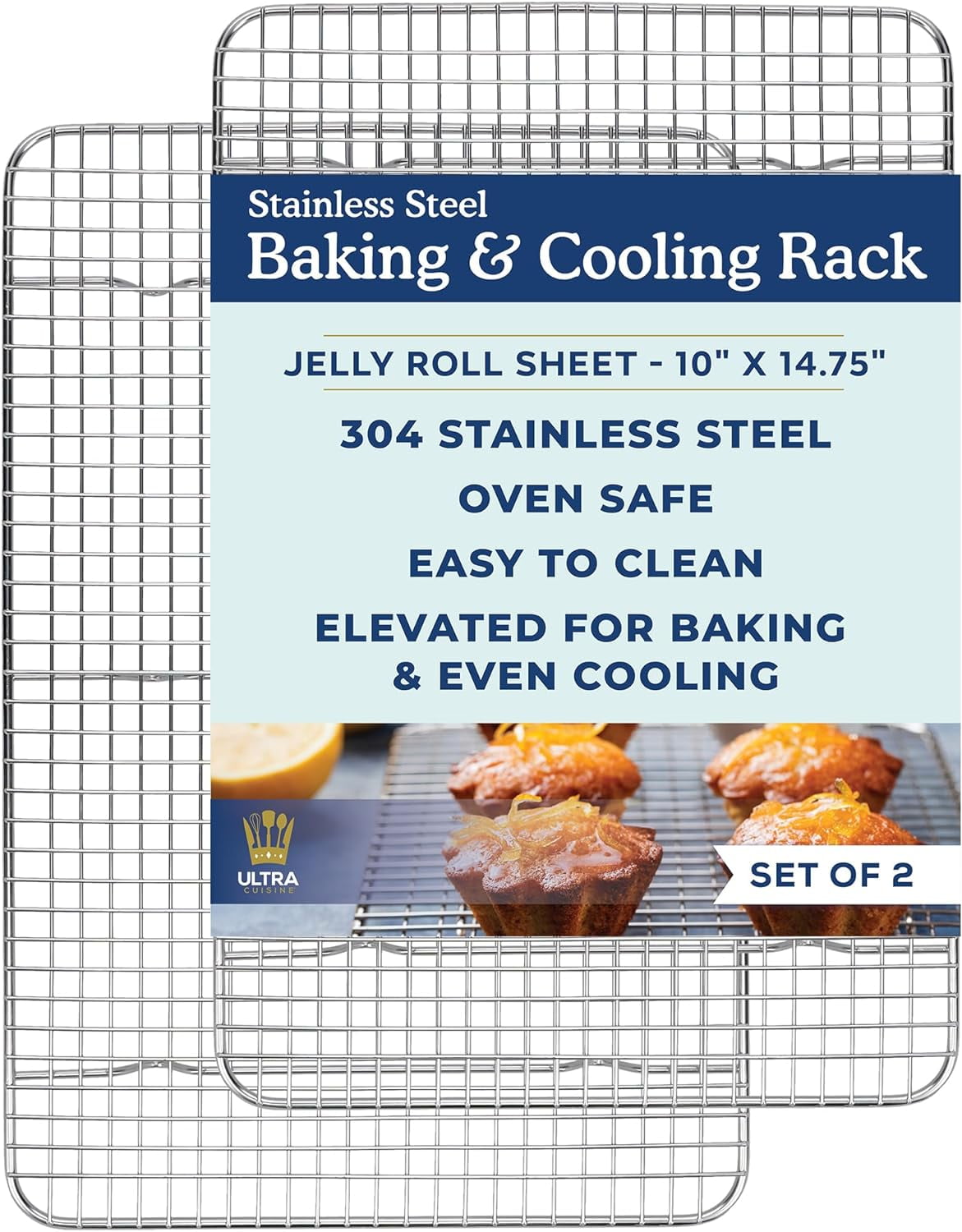 Cooling, Baking & Roasting Wire Racks for Sheet Pans - 100% Stainless Steel Metal Racks for Cooking - Dishwasher Safe, Rust Resistant, Heavy Duty (10" x 14.75" - Set of 2) - Walmart.com