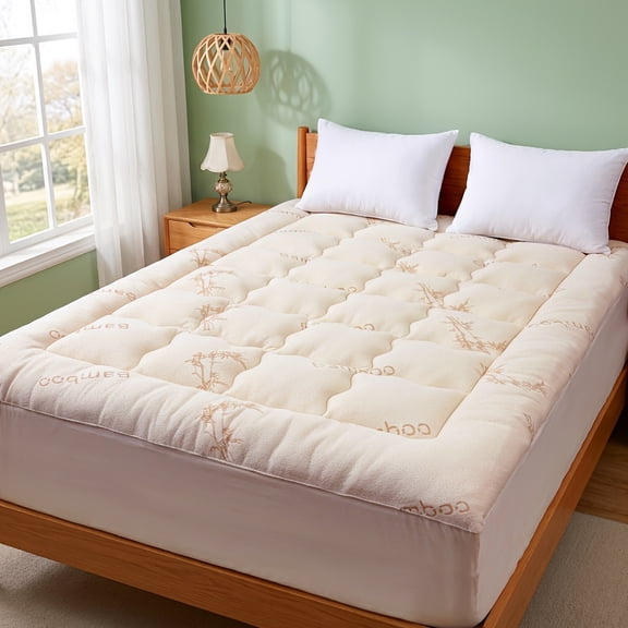 Cooling Bamboo Fiber Fitted Mattress, Quilted Anti-slip Deep Pocket Design, Soft Breathable Quiet Machine Washable, Comfortable Cooling Pad Universal For Home Hotel Dormitory(Brown,Twin)