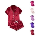 thumbnail image 1 of Cooling Bamboo Pajamas – Women’s Sleep Set Women's Casual Solid Silk Satin Pajama Set Short Sleeve Button Up Top & Shorts Sleepwear, 1 of 8