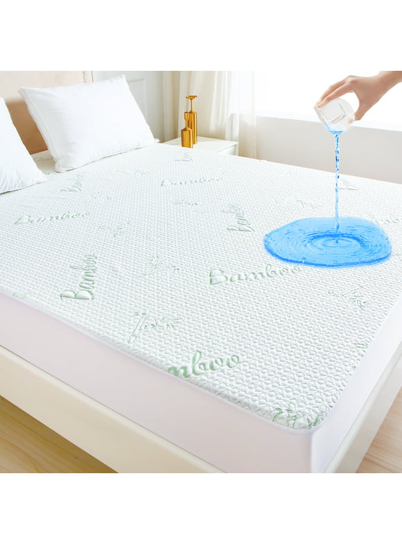Cooling Bamboo Waterproof Mattress Protector Twin Size, 3D Air Fabric Breathable Bed Mattress Cover, Deep Pocket Sheet Style Mattress Pad Cover for 6-16 inches Mattress