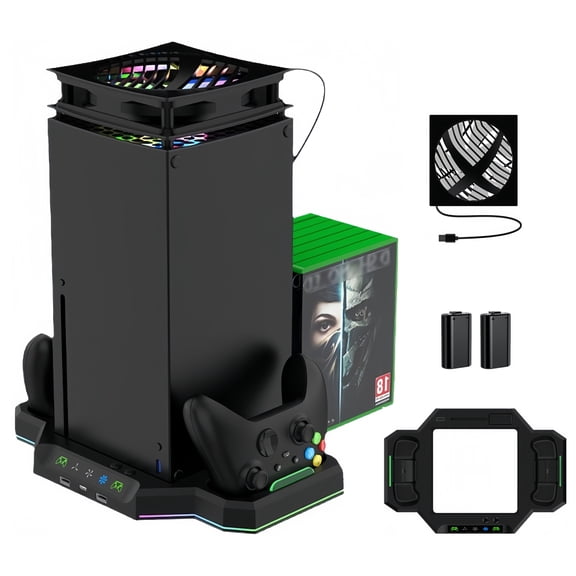 Cooling Base for Xbox Series X with Independent Fan, 2*1400mAh Gamepad Rechargeable Battery Pack