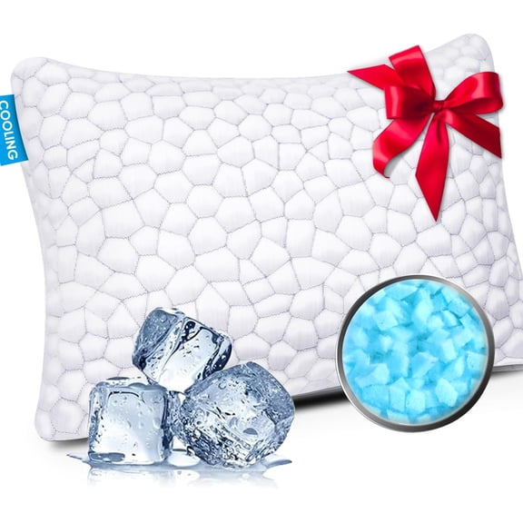 Cooling Bed Pillows for Sleeping 1 Pack Shredded Memory Foam Pillows Adjustable Cool Pillow for Side Back Stomach Sleepers Luxury Gel Pillows Standard Size, for Women Men