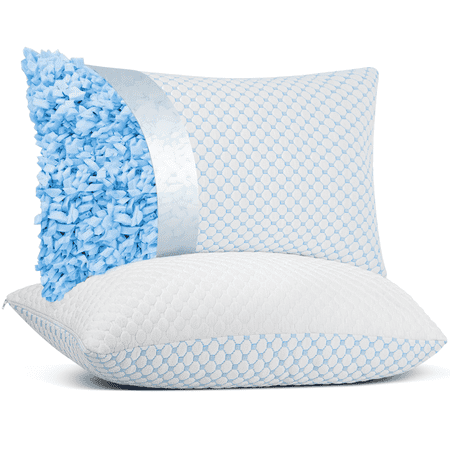 Standard Bed Pillows, Shredded Memory Foam Pillows Set of 2, Cooling Pillows for Hot Sleepers, Breathable Pillows for Bed, Washable & Removable Cover
