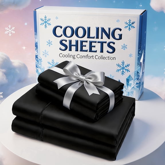 Cooling Bed Sheet Set, Deep Pocket 3 Piece Breathable Bedding(Black,Twin)