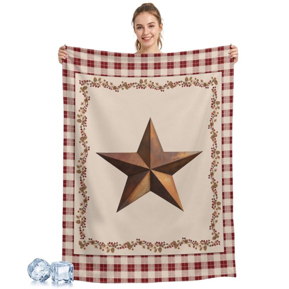 Cooling Blanket Barn Star Texas Cooling Blankets for Hot Sleepers Berry Retro Country Red Plaid Cool Blanket Soft Ice Cold Summer Rest Throw Blanket for Night Sweats Couch Bed Sofa 30x40 Inch