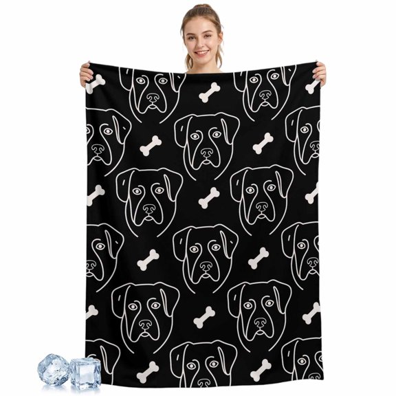 Cooling Blanket Black Dog Head Cooling Blankets for Hot Sleepers Animal Bone Pet Face Lines Cool Blanket Soft Ice Cold Summer Rest Throw Blanket for Night Sweats Couch Bed Sofa 30x40 Inch