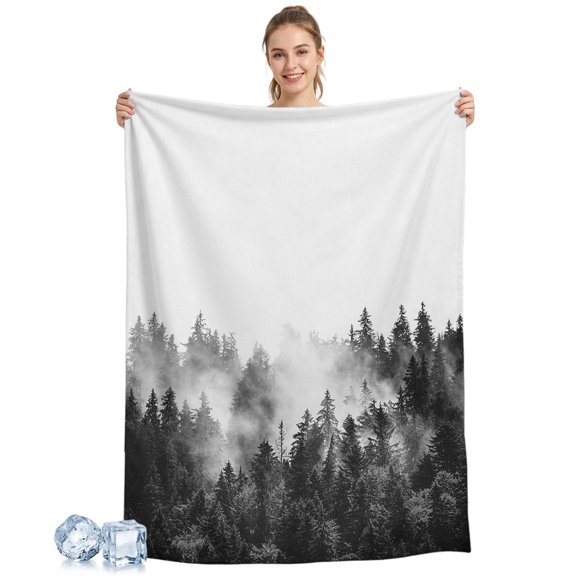 Cooling Blanket Black Misty Forest Cooling Blankets for Hot Sleepers Green Trees Mountain Landscape Cool Blanket Soft Ice Cold Summer Rest Throw Blanket for Night Sweats Couch Bed Sofa 30x40 Inch