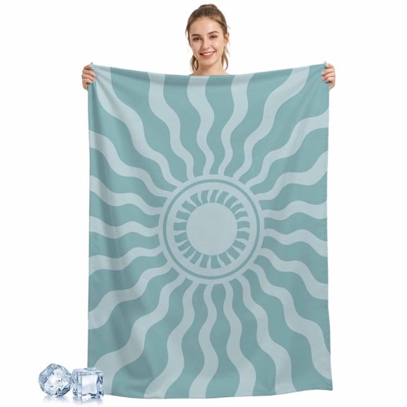 Cooling Blanket Blue Boho Radiant Sun Cooling Blankets for Hot Sleepers Bohemian Wavy Sunbeams Cool Blanket Soft Ice Cold Summer Rest Throw Blanket for Night Sweats Couch Bed Sofa 30x40 Inch