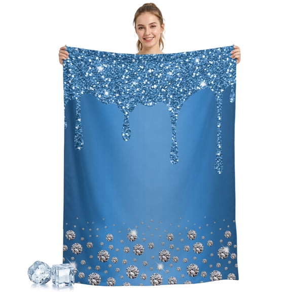 Cooling Blanket Blue Diamond Cooling Blankets for Hot Sleepers Luxury Bling Water Drop Cool Blanket Soft Lightweight Ice Cold Summer Rest Throw Blanket for Night Sweats Couch Bed Sofa 30x40 Inch