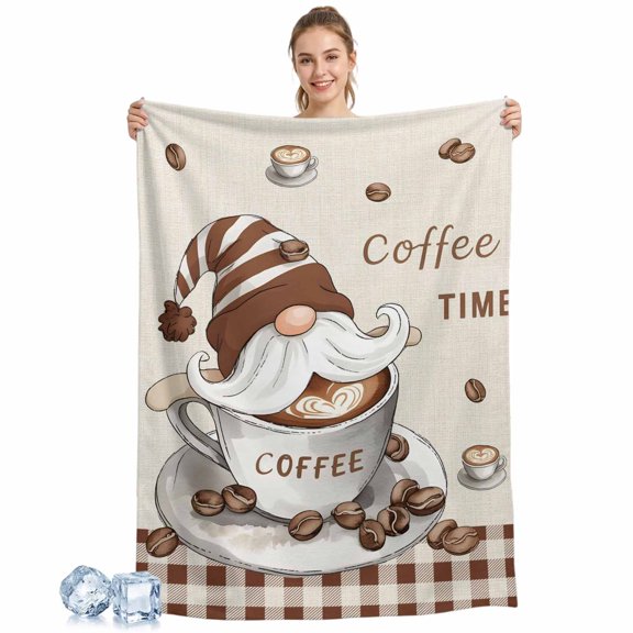 Cooling Blanket Coffee Time Gnome Cooling Blankets for Hot Sleepers Coffee Beans Buffalo Plaid Cool Blanket Soft Ice Cold Summer Rest Throw Blanket for Night Sweats Couch Bed Sofa 30x40 Inch