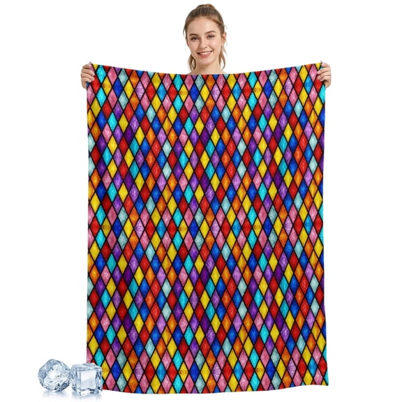Cooling Blanket Diamond Mosaic Cooling Blankets for Hot Sleepers Rainbow Cathedral Aesthetic Glass Cool Blanket Soft Ice Cold Summer Rest Throw Blanket for Night Sweats Couch Bed Sofa 30x40 Inch