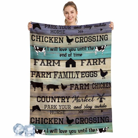 Cooling Blanket Farm Animal Cooling Blankets for Hot Sleepers Barn Cow Pig Chicken Teal Wood Cool Blanket Soft Ice Cold Summer Rest Throw Blanket for Night Sweats Couch Bed Sofa 30x40 Inch