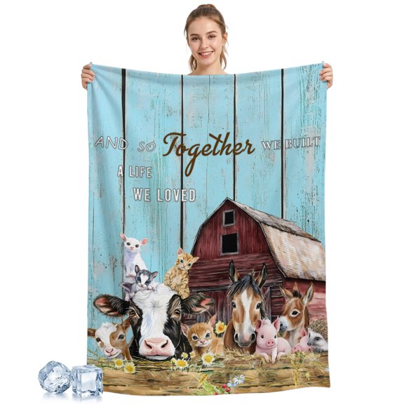 Cooling Blanket Farm Animal Cooling Blankets for Hot Sleepers Barn Horse Pig Cow Teal Cool Blanket Soft Lightweight Ice Cold Summer Rest Throw Blanket for Night Sweats Couch Bed Sofa 30x40 Inch