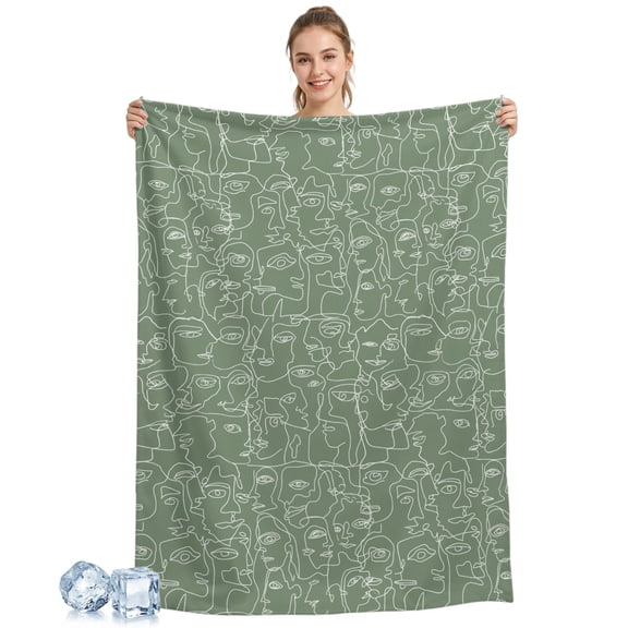 Cooling Blanket Feminine Face Sketch Cooling Blankets for Hot Sleepers Sage Green Shape Lines Cool Blanket Soft Ice Cold Summer Rest Throw Blanket for Night Sweats Couch Bed Sofa 30x40 Inch