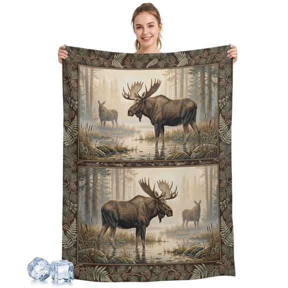 Cooling Blanket Forest Moose Cooling Blankets for Hot Sleepers Animal Sunlight Misty Wetland Cool Blanket Soft Ice Cold Summer Rest Throw Blanket for Night Sweats Couch Bed Sofa 30x40 Inch
