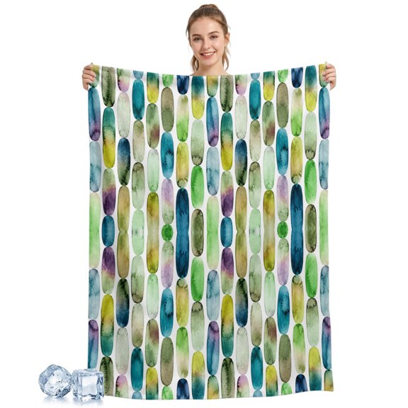 Cooling Blanket Green Geometric Graphic Cooling Blankets for Hot Sleepers Dotted Vertical Chains Cool Blanket Soft Ice Cold Summer Rest Throw Blanket for Night Sweats Couch Bed Sofa 30x40 Inch