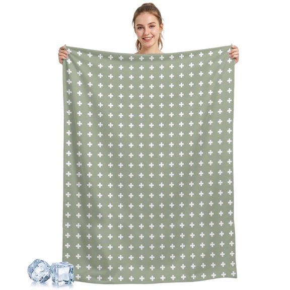 Cooling Blanket Green Small Crosses Icons Cooling Blankets for Hot Sleepers Dotted Matrix Grid Cool Blanket Soft Ice Cold Summer Rest Throw Blanket for Night Sweats Couch Bed Sofa 30x40 Inch