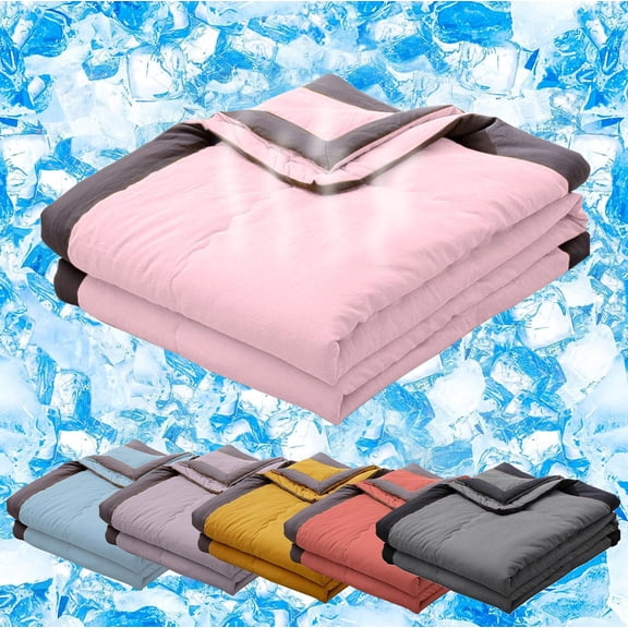 Cooling Blanket for Hot Sleepers, Cool Summer Comforter, 67"X79" Twin Cold Blankets for Night Sweat, Ultra-Cool Breathable Soft Lightweight Summer Comforters for Sleeping,Pink