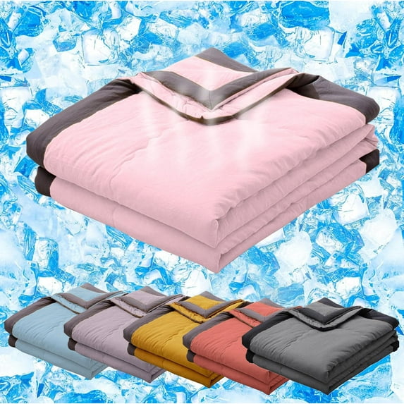 Cooling Blanket for Hot Sleepers, Cool Summer Comforter, 67"X79" Twin Cold Blankets for Night Sweat, Ultra-Cool Breathable Soft Lightweight Summer Comforters for Sleeping,Pink