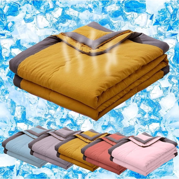 Cooling Blanket for Hot Sleepers, Cool Summer Comforter, 67"X79" Twin Cold Blankets for Night Sweat, Ultra-Cool Breathable Soft Lightweight Summer Comforters for Sleeping,Yellow