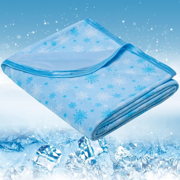 Cooling Blanket for Hot Sleepers, Summer Cooling Throw Blanket, Q-Max >0.5 Lightweight Cold Blanket, Double Sided Snowflake Design, for Bed, Couch, Sofa, Travel, Blue, 50x70 Inches