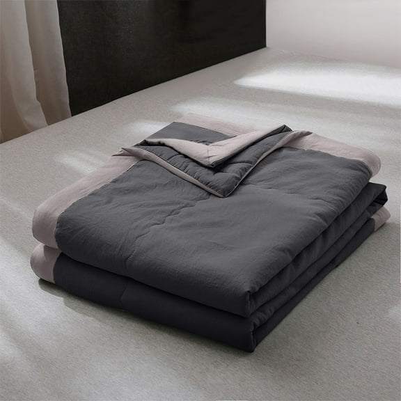 Cooling Blanket for Hot Sleepers - Washed Cotton Lightweight Quilt (55x79in) Black - Summer & All Seasons Use - Queen Cooling Comforter for Night Sweaters